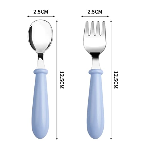 3 Set/6 PCS Baby Fork and Spoon, Toddler Utensils Stainless Steel Baby Forks and Spoons Silverware Set with Round Handle Kids Silverware Children's Flatware Kids Cutlery Set 3 x Forks,3 x Spoons