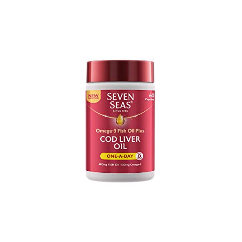 Seven Seas Cod Liver Oil Tablets With Omega-3, Fish Oil, One A Day, 60 Capsules, EPA & DHA, With High Strength Vitamin D & A