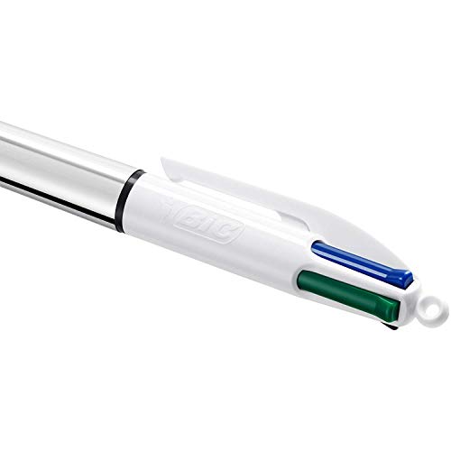 BIC 4 Colours Shine Pens, Multicoloured Pen, Retractable Ballpoint Pens, Biro Pens, Medium 1.0mm, Green, Blue, Black, Red, 3 Pens Per Pack, 1 Pack