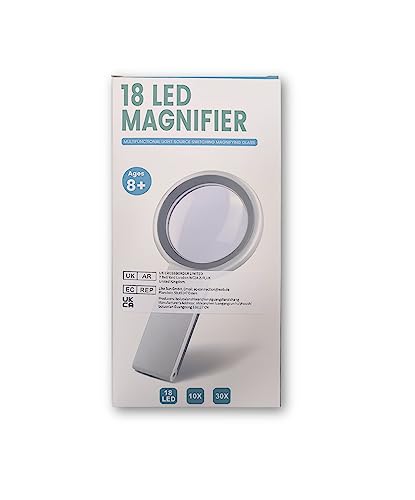 30X 10X Magnifying Glass with Light and Stand, Folding Handheld Magnifying Glass 18 LED Illuminated Lighted Magnifier for Macular Degeneration, Seniors Reading, Close Work, Coins, Jewelry (Orange)