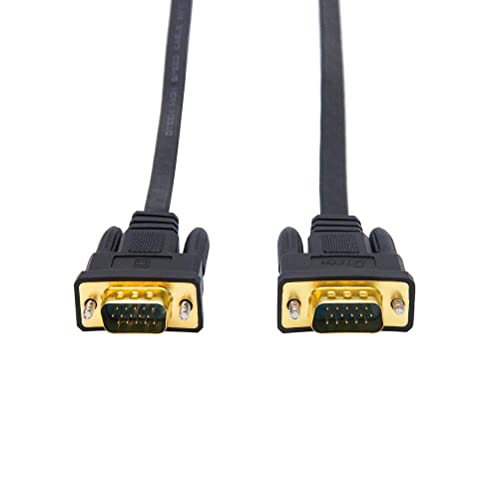 DTech Ultra Thin Flat VGA Cable 1.8m Standard 15 Pin Male to Male Gold Plated Connector SVGA PC Projector HDTVs Laptop Computer Monitor Wire(black.6ft)