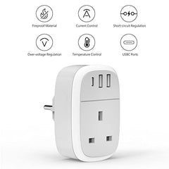 European Plug Adapter, UK to EU Euro Europe Schuko 32W USB C Fast Travel Charger Grounded USBC Adaptor Type C for Germany France Spain Turkey Greece Iceland Poland Russia Portugal Austria(Type E/F)