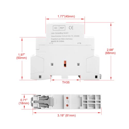 Heschen Household AC Contactor, HS1-25, 2 Pole 1NO 1NC, AC 220V/230V Coil Voltage, 35 mm DIN Rail Mount