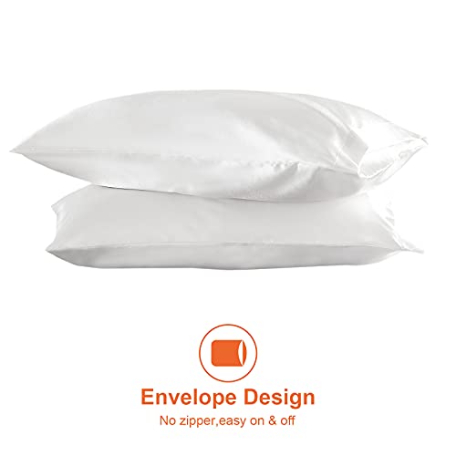 EHEYCIGA Satin Pillow Cases 2 Pack White, Silky Pillowcases for hair and skin with Envelope Closure, Standard Size, 50x75 cm