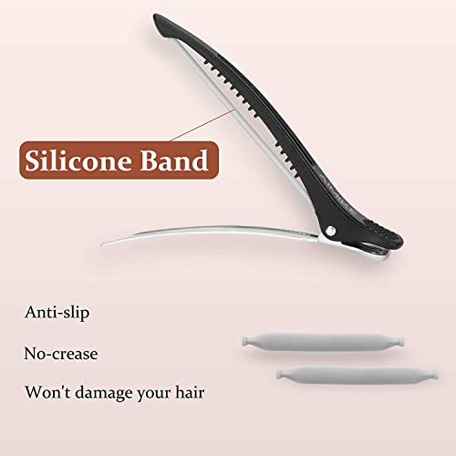 AIMIKE 12pcs Professional Hair Clips for Styling Sectioning, Non Slip No-Trace Duck Billed Hair Clips with Silicone Band, Salon and Home Hair Cutting Clips for Hairdresser, Women, Men - Black 10.9cm