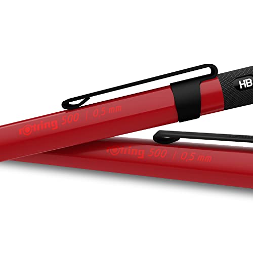 rOtring 500 Mechanical Pencil   0.5mmHB Lead   Red hexagonal plastic barrel and non-slip textured metal grip