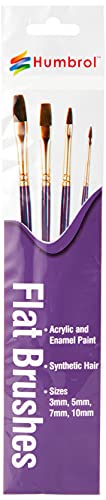 Humbrol Hubrol Pack of 4 Paint Set Flat-3mm, Purple, Flat Brushes Size 3mm, 5mm, 7mm, 10mm Brush Pack