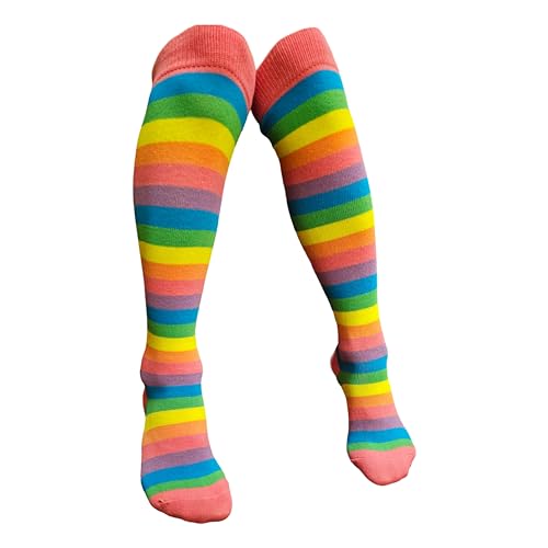 Colourful Baby World Kids Girls Cotton Rich Rainbow Striped Knee Socks (3-5 Years, Pink)