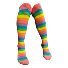 Colourful Baby World Kids Girls Cotton Rich Rainbow Striped Knee Socks (3-5 Years, Pink)