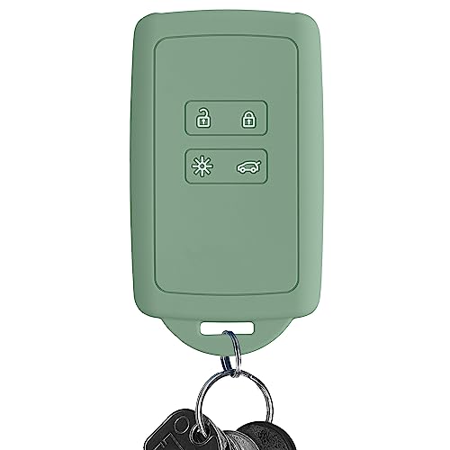 kwmobile Car Key Cover Compatible with Renault 4 Button Car Key Smart Key (only Keyless Go) - Silicone Protective Key Fob Cover with Built-in Eyelet - Pottery Green