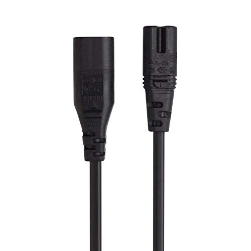 IEC 60320 C8 Plug to C7 Receptacle Male to Female Extension Power Supply Main Adapter Cable (30cm)