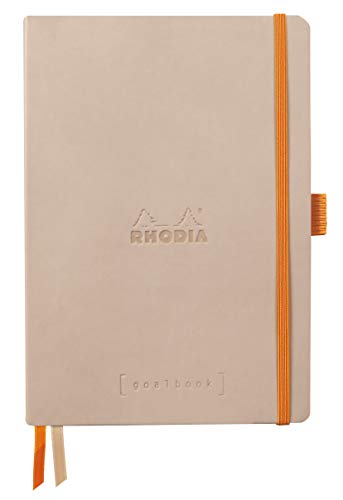 RHODIA 117803C - Soft Notebook Bullet Journal Goalbook Touché de Rose - A5 - Dotted Dot - 240 pages - Ivory Clairefontaine Paper 90 g/m - 2 Ribbons - Faux Leather Cover