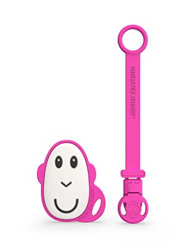 Matchstick Monkey, Antimicrobial Silicone Flat Face Teether (8 cm) and Soother Clip (19 cm), Easy To Grip, BPA Free, 3 Months Oldand, Pink Monkey Set