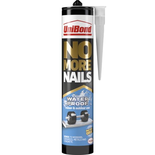 UniBond No More Nails Waterproof, Heavy-Duty Mounting Adhesive, Strong Glue for Mirrors, Wood, Ceramic, Metal etc., No Nails Instant Grab Adhesive Indoor & Outdoor, 1 x 450g Cartridge