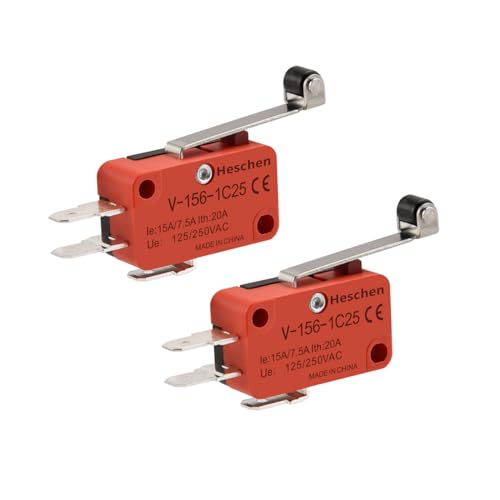 Heschen Micro Switch, V-156-1C25, 7.5A 250VAC, Ith 20A, SPDT, Long Roller Lever, 2 Pack