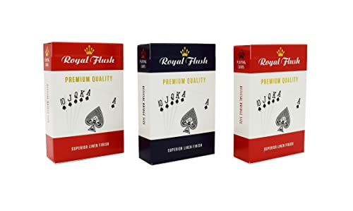 Royal Flush Playing Cards UK - 3 x Deck of Cards, Superior Cartamundi Linen Finish, Easy To Shuffle & Durable, Multipack Red & Blue, Great Gift For Games Night