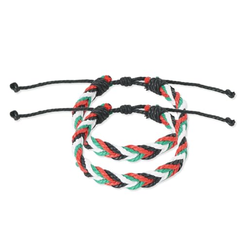 hnhesn 2 Pack Palestine Style Handmade Bracelets Adjustable Palestinian Gaza Flag Rope Wrap Bangles String Thread Wristbands for Men Women