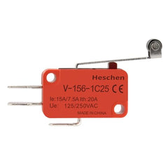 Heschen Micro Switch, V-156-1C25, 7.5A 250VAC, Ith 20A, SPDT, Long Roller Lever, 2 Pack