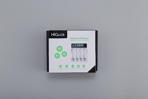 HiQuick LCD 4-slot Battery Charger for AA & AAA Ni-MH Ni-CD Rechargeable Batteries, Type C and Micro USB Input, Fast Charging Function, Intelligent Battery Detection Technology AA AAA Charger