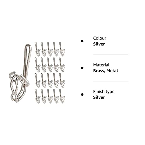 kuou 100 Pcs Metal Curtain Hooks, Stainless steel Drapery Hooks for Window Curtain, Door Curtain & Shower Curtain (Silver)