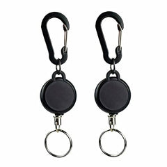 2 x Heavy Duty Retractable Pull Badges ID Reel Carabiner Key Chain Cable Recoil Wire Rope Lanyard Badge Keys Rope Clip Keyring Keychain Extendable Card