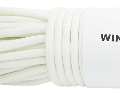 WINGONEER® 550 Luminous Glow in the Dark Paracord Mil Spec Type III 7 strand parachute cord White 100 feet