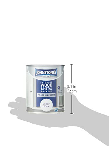 Johnstone's - Quick Dry Gloss Primer Undercoat - Brilliant White - Water Based - Interior Wood & Metal - Fast Drying - Low Odour - Dry in 1-2 Hours - 13m2 Coverage per Litre - 0.75 L