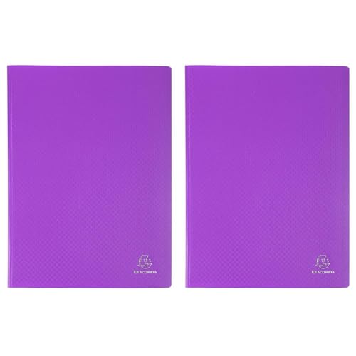 Exacompta - Ref 88226E - Semi-Rigid PP Display Book - Suitable for A4 Documents, Wipeable Cover, 500 Micron Polypropylene, 20 Pockets, 40 Viewing Pages - Purple Cover (Pack of 2)