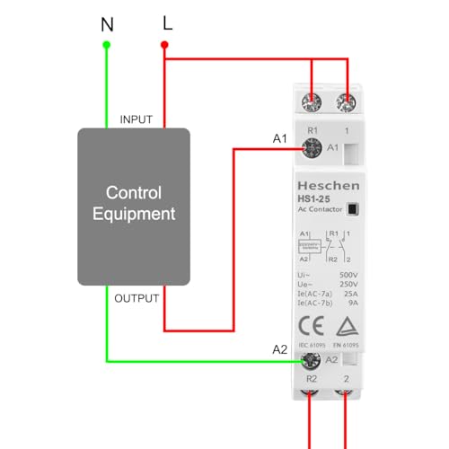 Heschen Household AC Contactor, HS1-25, 2 Pole 1NO 1NC, AC 220V/230V Coil Voltage, 35 mm DIN Rail Mount