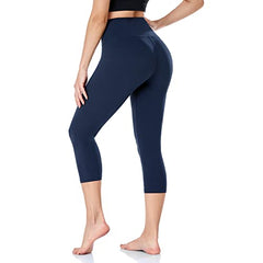 ACTINPUT Capri Leggings for Women High Waisted Tummy Control 3/4 Length Leggings Sports Workout Gym Running Yoga Pants(1pc Navy Blue,L-XL)