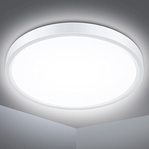 Defurhome Bathroom Ceiling Light, 24W (150W Equivalent), 2200LM, 5000K Daylight White,IP54 Waterproof, Flush Mount,Modern Ceiling Light for Living Room,Kitchen,Porch,Bedroom,Ø30CM(White)