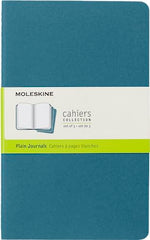 Moleskine Cahier Journal, Set 3 Notebooks with Plain Pages, Cardboard Cover with Visible Cotton Stiching, Colour Brisk Blue, Large 13 x 21 cm, 80 Pages