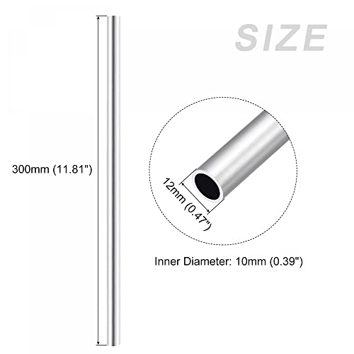 sourcing map 6063 Aluminum Tube (12mm OD x 10mm ID x 300mm L), Aluminum Round Tubing - for Home Furnishing, Machinery, DIY Handicraft