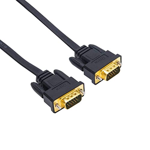 DTech Ultra Thin Flat VGA Cable 1.8m Standard 15 Pin Male to Male Gold Plated Connector SVGA PC Projector HDTVs Laptop Computer Monitor Wire(black.6ft)