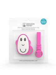 Matchstick Monkey, Antimicrobial Silicone Flat Face Teether (8 cm) and Soother Clip (19 cm), Easy To Grip, BPA Free, 3 Months Oldand, Pink Monkey Set