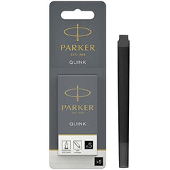 Parker Fountain Pen Ink Refill Cartridges   Long   Black QUINK Ink   5 Count (Blister)