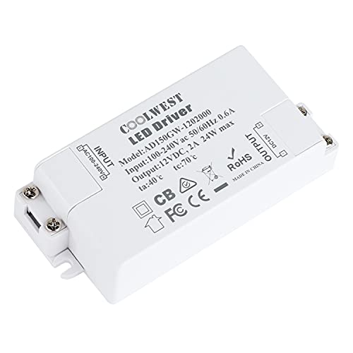 COOLWEST 24W LED Power Supply Driver Transformer 12V DC 2A - Constant Voltage for LED Strip Light G4 MR16 MR11 GU10 Bulbs