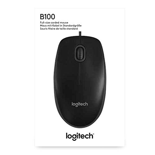 Logitech B100 Wired USB Mouse, 3-Buttons, Optical Tracking, Ambidextrous PC / Mac / Laptop - Black