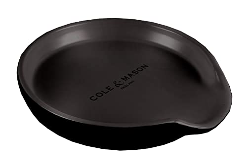 Cole & Mason H822141 Duxford Black/Grey Spoon Rest, Kitchen Organisation, Utensil Holder Rest for Cooking/Wooden/Tea Spoons, Ceramic, (H)20 mm x (D)105 mm