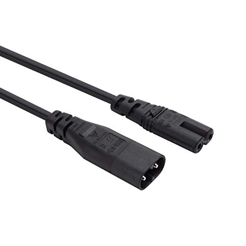 IEC 60320 C8 Plug to C7 Receptacle Male to Female Extension Power Supply Main Adapter Cable (30cm)