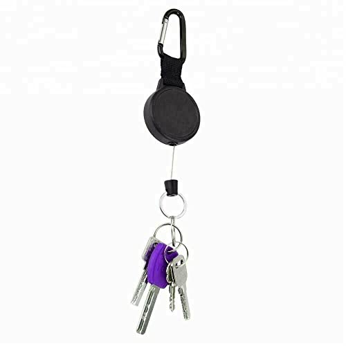 2 x Heavy Duty Retractable Pull Badges ID Reel Carabiner Key Chain Cable Recoil Wire Rope Lanyard Badge Keys Rope Clip Keyring Keychain Extendable Card