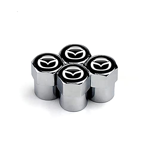 4pcs Auto Tire Air Valve Caps- Car Wheel Tyre Dust Stems Cover with Logo Emblem Waterproof Dust-Proof Universal fit for All Cars (silver, fit mazda)