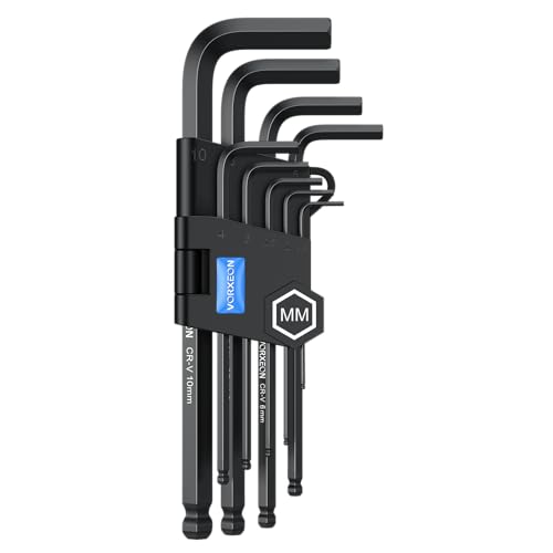 VORXEON 9PCS Allen Wrench Hex Key Set 1.5mm-10mm, Metric Long Ball End Allen Key Set L-Key with Visible Coding for Bike Motorcycle Repair Furniture Assembly Household DIY