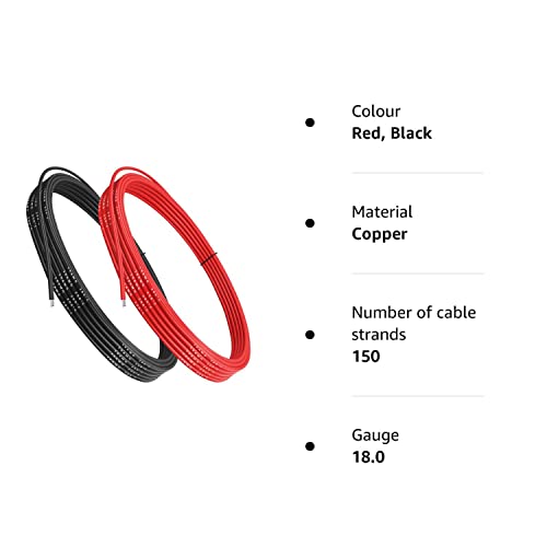 Makerfire 18 Gauge Silicone Wire, 18 AWG Electrical Cable 5M [2.5m Black and 2.5m Red], Flexible 150 Strands 0.08 mm of Tinned Copper High Temperature Wire for RC Car, Marine, Drone, etc