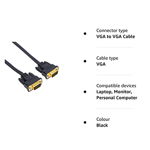 DTech Ultra Thin Flat VGA Cable 1.8m Standard 15 Pin Male to Male Gold Plated Connector SVGA PC Projector HDTVs Laptop Computer Monitor Wire(black.6ft)