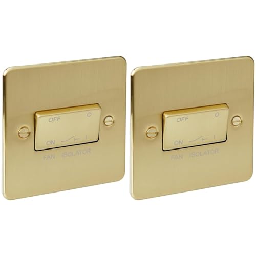 KNIGHTSBRIDGE FP1100BB Flat Plate 10AX 3 Pole Fan Isolator Switch-Brushed Brass, 230 V (Pack of 2)