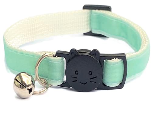 Velvet Cat Collars with Bell   Quick Safety Release Breakaway Buckle   Handmade in the UK   Available in Cat & Kitten Size   Mint Green Velvet