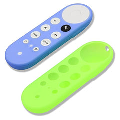 2pcs Remote Cover (Glow in the Dark) Compatible with 2020 Chromecast with Google TV Voice Remote, Pinowu Anti Slip Shockproof Silicone Case Cover (Green and Blue)