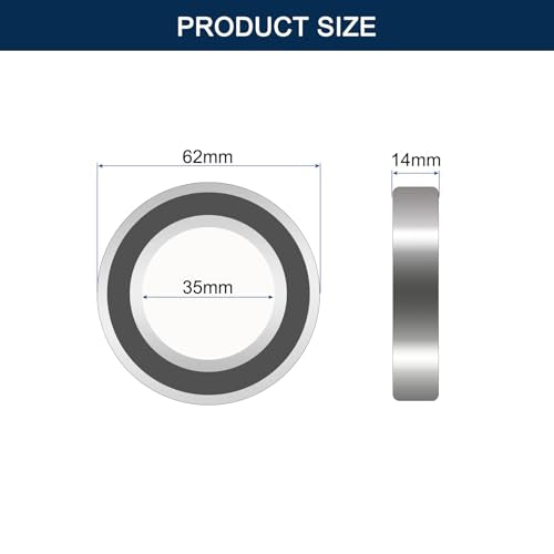 HiPicco 6007-2RS Deep Groove Ball Bearings, ID 35mm x OD 62mm x Width 14mm Double Rubber Sealed Ball Bearing Pre-Lubricated Chrome Steel Z2 Lever 2pcs