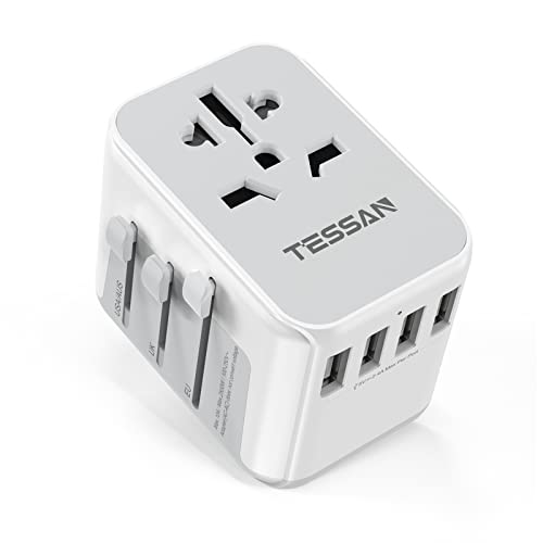 TESSAN Plug Adapter Worldwide with 4 USB and 1 AC Socket, International Travel Adapter UK to European Power Universal Plug Adaptor for EU USA Australia Thailand